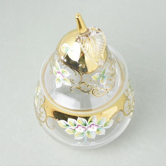 Crystal Dose "Pear" round, h. 20,5 cm, Gold + Enamel, Jahami Bohemia