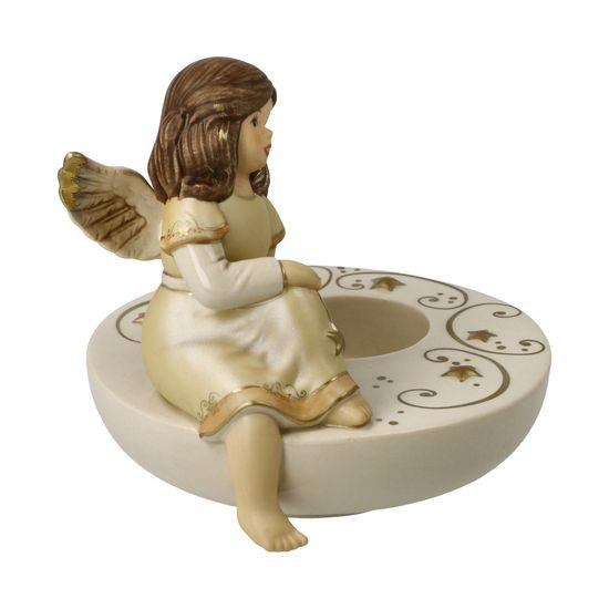Anděl snící se svícnem béžový 12 / 12,5 / 11,5 cm, kamenina, Goebel