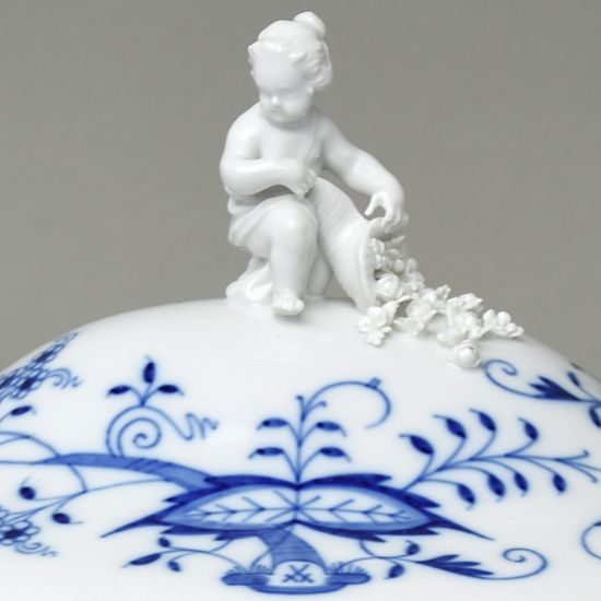 Mísa polévková oválná 3 l s figurkou na víku, cibulový vzor, Míšeňský porcelán