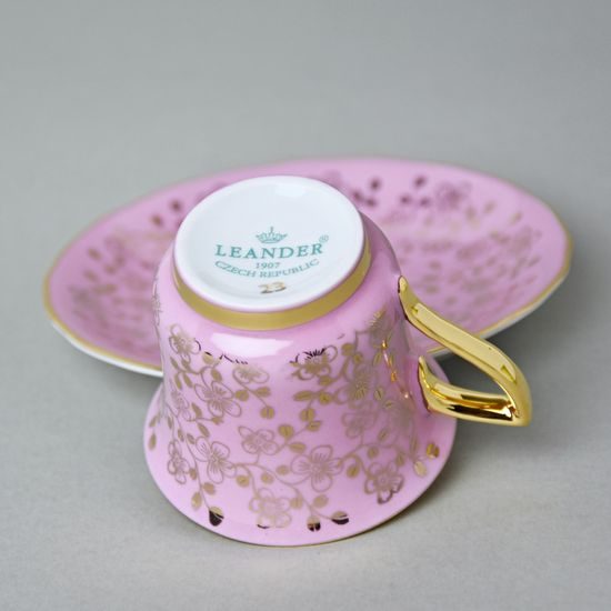 Cup 80 ml and saucer Windsor mocca, Pink, Leander 1907