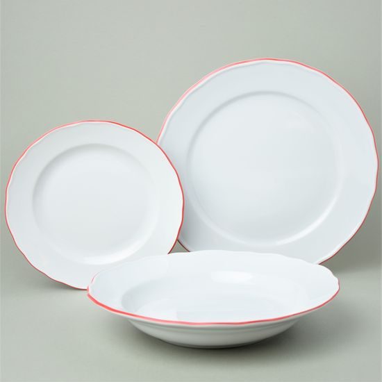 Red line: Plate set for 6 pers., rokoko white, Cesky porcelan a.s.
