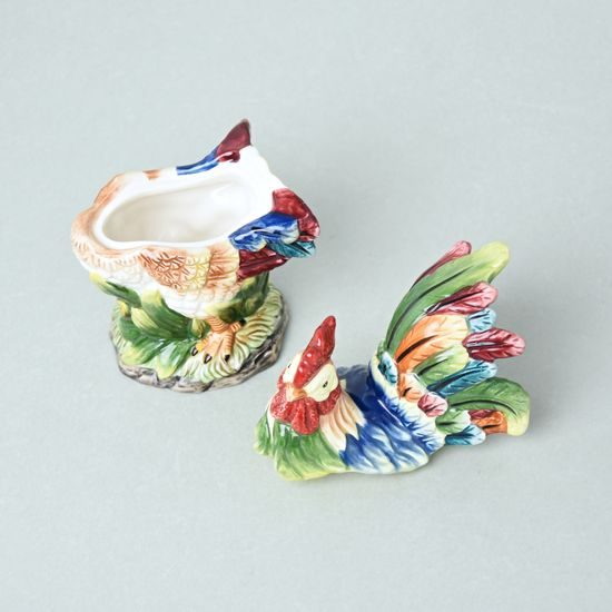 Lamart: The Cock, Box (Sugar bowl), 14 cm, Italian Porcelain Lamart