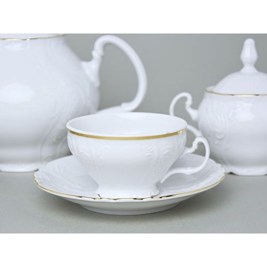 Tea set for 6 persons, Thun 1794 Carlsbad porcelain, BERNADOTTE gold line