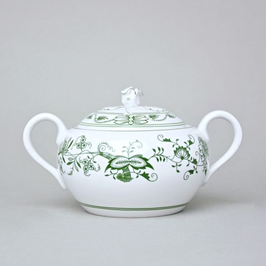 Cukřenka s oušky s víčkem bez výřezu 300 ml, zelený cibulák, Český porcelán a.s.