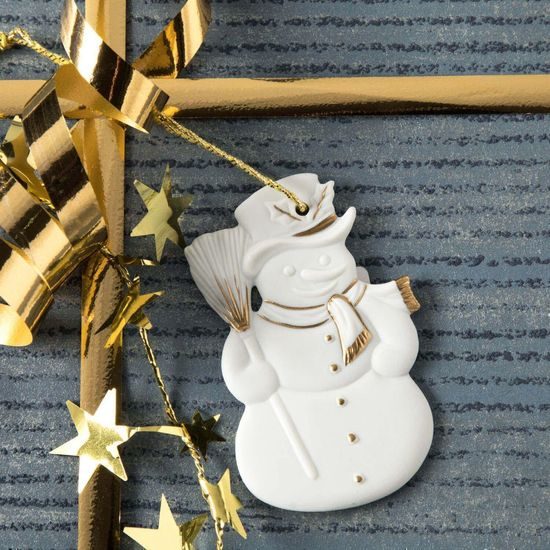 Christmas decoration Snowman 7,2 cm, biscuit china, Unterweissbacher Werkstätten für Porzellankunst