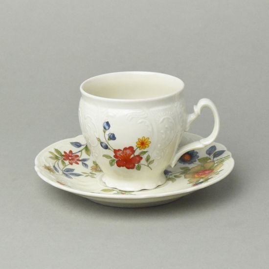 BERNADOTTE ivory čínské květy: Šálek a podšálek kávový 220 ml / 16 cm, Thun 1794, karlovarský porcelán