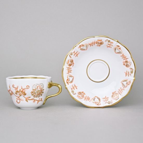 Elegance: Cup 0,21 l + saucer 16 cm, Gold + Orange, Hand-decorated by Vilém Janoušek, Český porcelán a.s