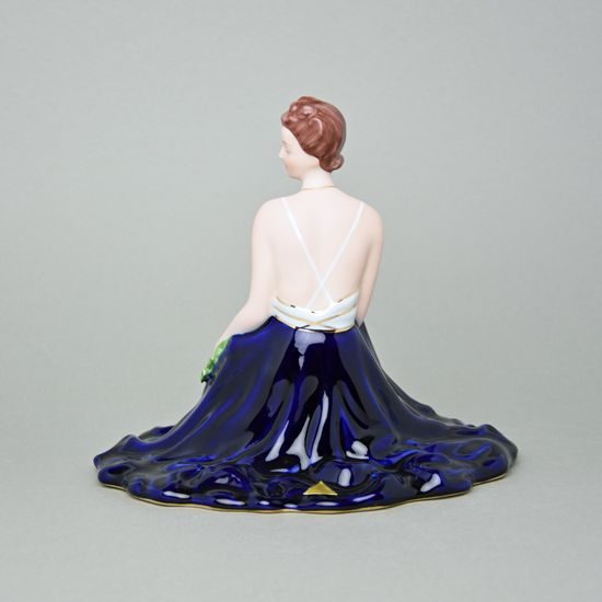 Sitting Lady With Roses (blue skirt) 18 x 23 x 20 cm, Isis, Porcelain Figures Duchcov