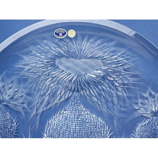 Crystal Hand Cut Plate / Platter - Thistle decor, 355 mm, Crystal Bohemia Poděbrady