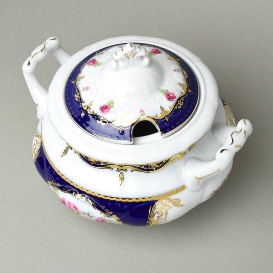 440: Soup tureen 2,5 l, Sonáta, cobalt blue + roses, Leander Loučky
