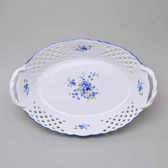 Basket oval perforated 28 cm, Forget-me-not, Český porcelán a.s.