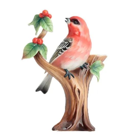 PINE GROSBEAK FINCH DESIGN SCULPTURED PORCELAIN SMALL VASE 11,7 x 7,62 x 17,78 cm, FRANZ porcelain