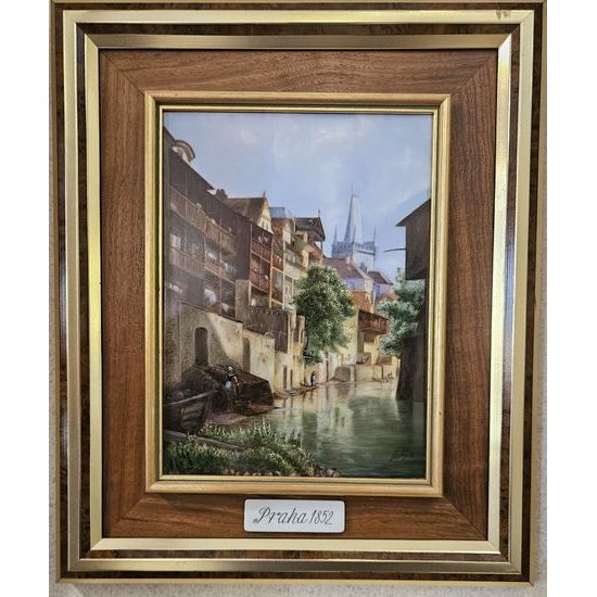Picture 32,5 x 38 cm Praha 1852, porcelain + wooden frame, Roman Široký