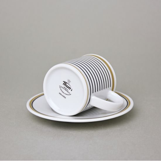 Cup Espresso 80 ml + saucer 11,5 cm, ELLA Black-Gold Stripes, Thun 1794 Carlsbad Porcelain