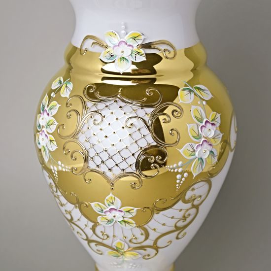 Vase 35 cm, WHITE glass, gold + enamel, Nový Bor glass