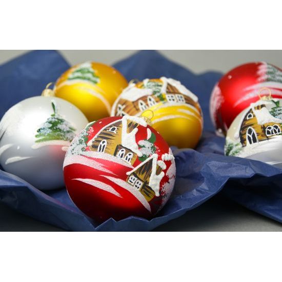 Six pcs. set of Christmas balls decoration 7 cm, Houses - Czech glass
