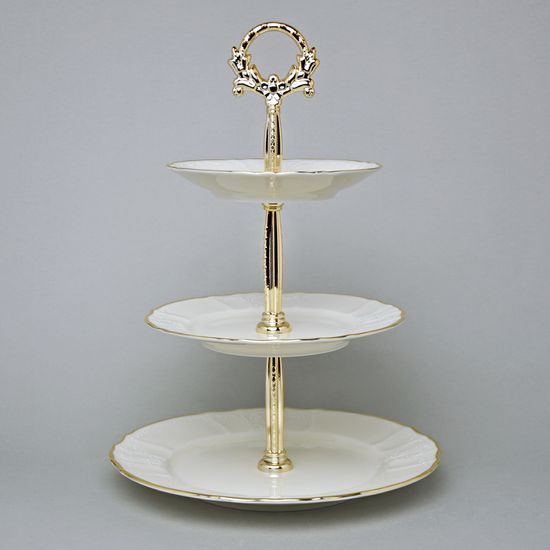 Gold band: Cake stand 3 pcs. 34 cm, Thun 1794 Carlsbad porcelain, BERNADOTTE ivory