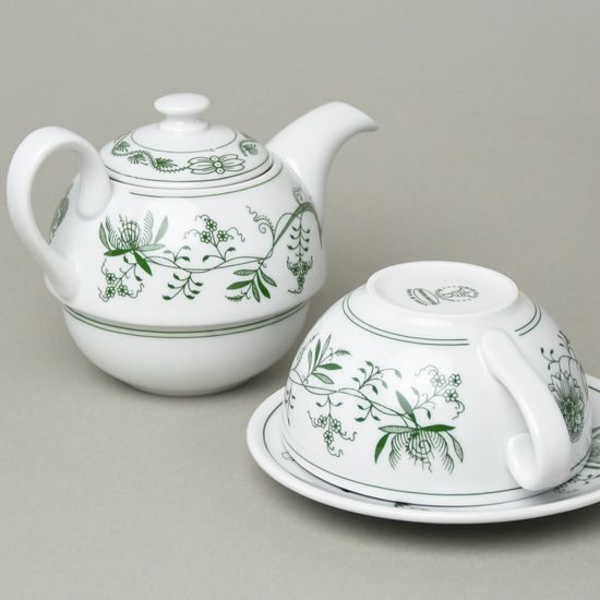 Čajová souprava Duo / šálek 0,2 l, podšálek, konvička 0,4 l, zelený cibulák, Český porcelán a.s.