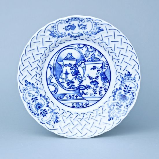 Annual plate, wall 18 cm, 160 years of Cesky porcelan (1864-2024), Original Blue Onion Pattern