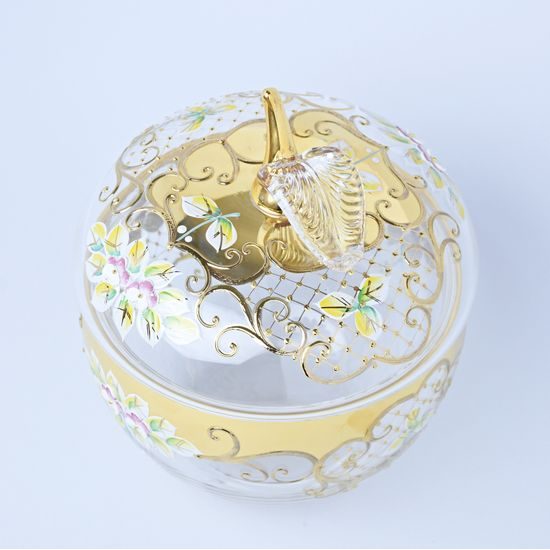 Crystal Dose "Apple" round, h. 20 cm, Gold + Enamel, Jahami Bohemia