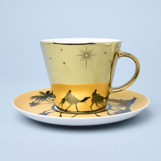 Cup 220 ml and saucer 160 mm, Thun 1794, karlovarský porcelán, TOM gold + black camels and palms