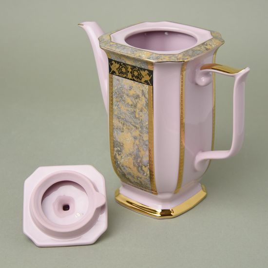 Konvice kávová Empír I. 0.8 l, dekor 568 mramor, Růžový porcelán z Chodova