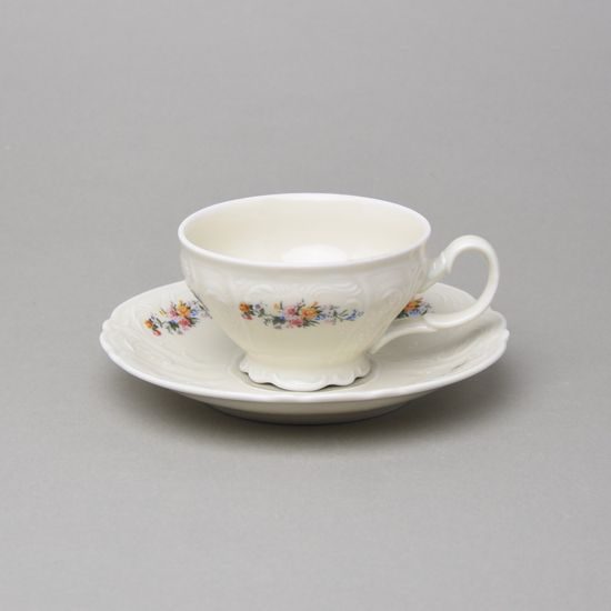Šálek a podšálek čajový 205 ml / 15,5 cm, Thun 1794, karlovarský porcelán, BERNADOTTE ivory + kytičky