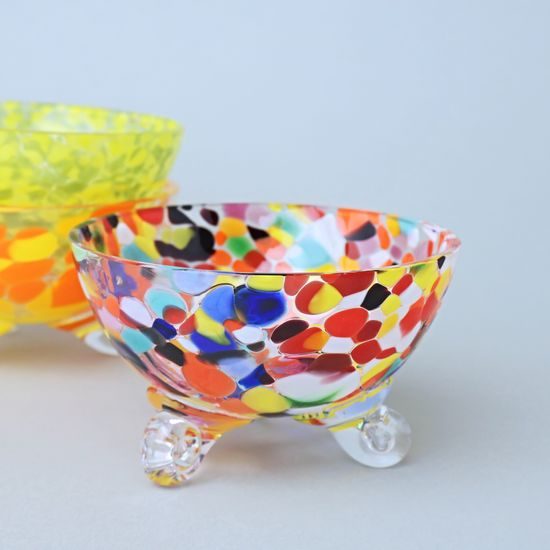 Three-Legged Bowl – solid glass, 13 cm (random decor selection), GlasStar Bohemia Glass