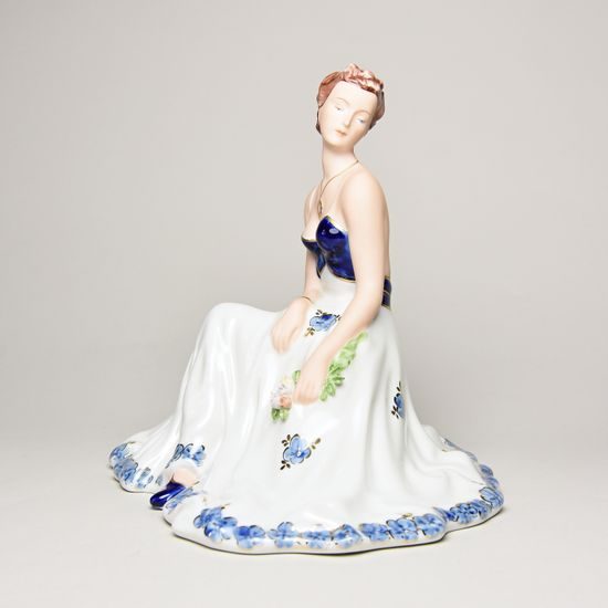 Sitting Lady With Roses (white skirt) 18 x 23 x 20 cm, Isis, Porcelain Figures Duchcov