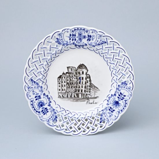 Plate perforated – Prague Monuments (Black, Random selection), 18 cm, Vilém Janoušek, Original Blue Onion Pattern