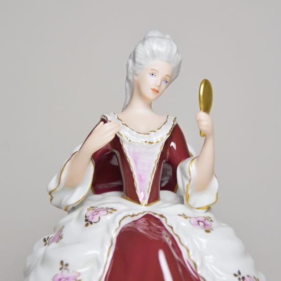 Lady sitting with mirror rococo 12 x 14 x 15 cm, Purple, Porcelain Figures Duchcov