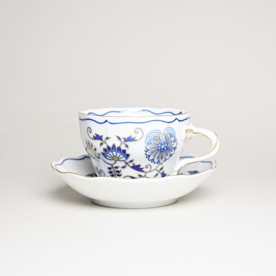 Cup and saucer B plus B 0,21 l / 14 cm for coffee, Original Blue Onion + gold Pattern