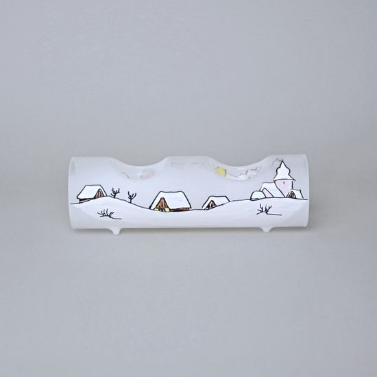 Svícen skleněný na 2 svíčky "Česká zima 1918", ručně malováno, Mija ozdoby