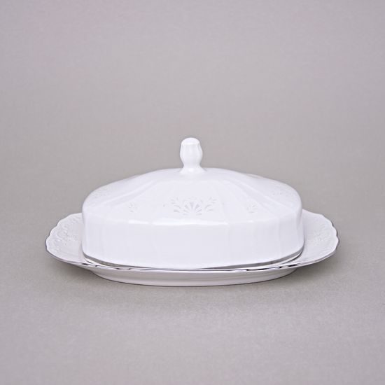 Butter dish 250 g, Thun 1794 Carlsbad porcelain, Bernadotte Frost, Platinum line