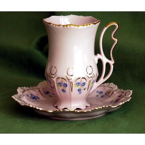 Cup 230 ml tall and saucer 16 cm for chocolate, Lenka 247p, Rose China Chodov