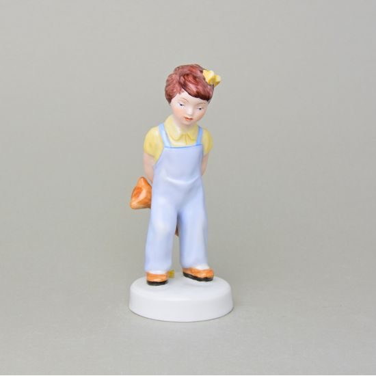 A Girl With A Teddy Bear, 6,8 x 6,3 x 13,8 cm, Saxe, Porcelain Figures Duchcov