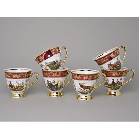 Coffee set for 6 pers., hunting decor + ruby red, Carlsbad