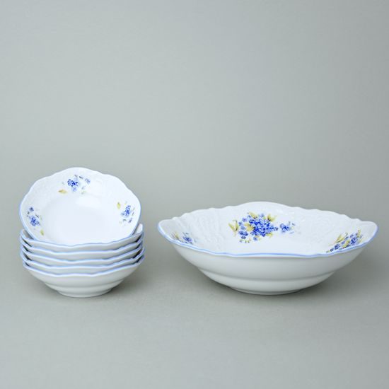 Compot set for 6 persons, Thun 1794 Carlsbad porcelain, BERNADOTTE Forget-me-not-flower