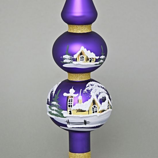 Christmas Tree Glass Tip 33 cm, Purple + Winter Village, Bohemian hand made Christmas decorations