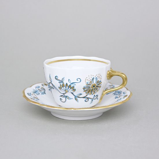 Elegance: Cup 0,21 l + saucer 16 cm, Gold + Petrol blue, Hand-decorated by Vilém Janoušek, Český porcelán a.s