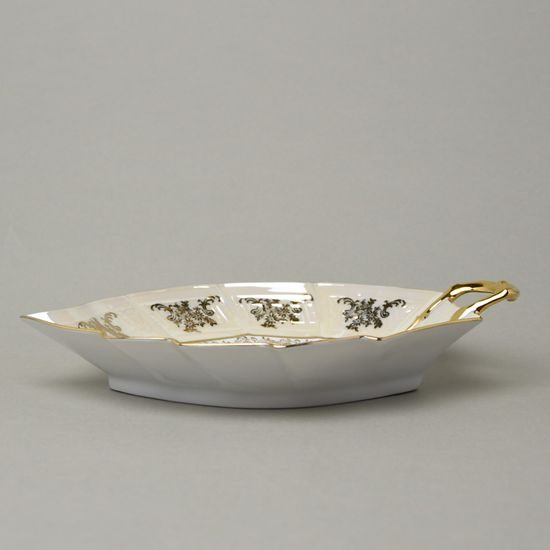 Mísa list s oušem 23 x 17,5 x 5 cm, náhodný dekor, myslivecký béžový, zlatý listr, Carlsbad