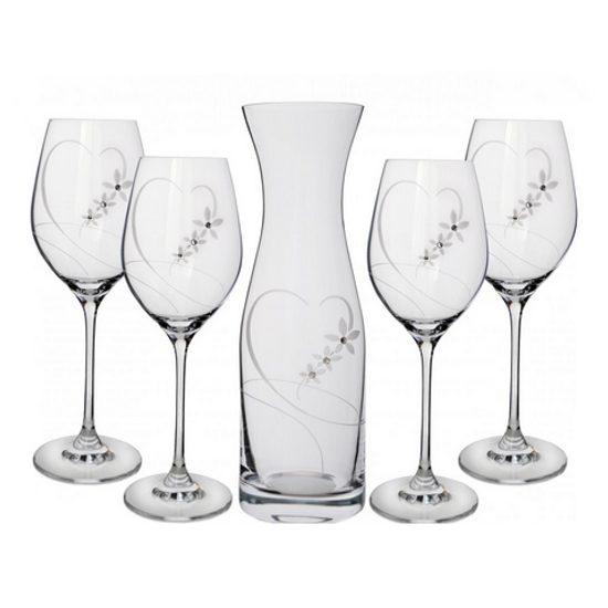 Set Vital Heart 4+1, Wine Glasses 360 ml and Carafe 1l, decorated with Swarovski Crystals