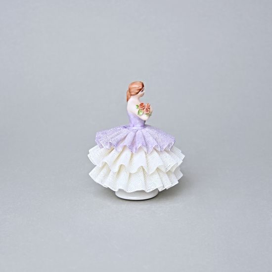Panenka s krajkovou sukní, 1 - Fialová, CHYBÍ KOUSEK SUKNĚ, 8 x 8 x 9 cm, figurky Duchcov