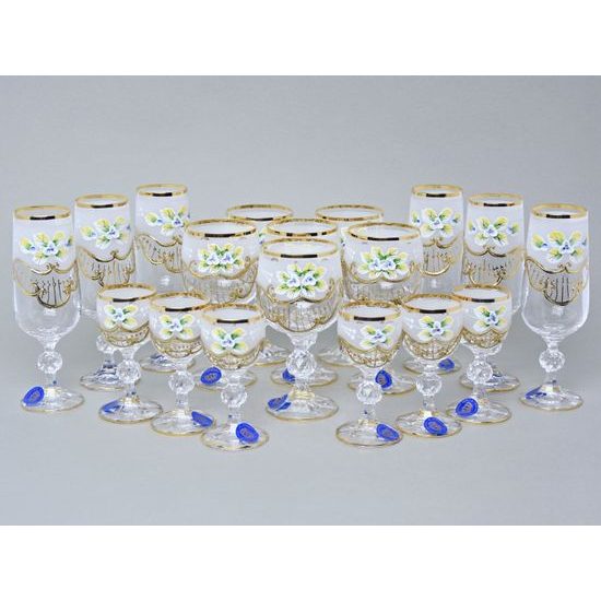 18-dílná sada skleniček Claudia, smaltované kvítky + zlato, Novoborské sklo