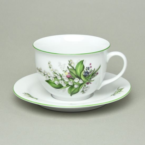 Cup Olga breakfast 400 ml + saucer 19 cm, Lily of the valley, Český porcelán a.s.