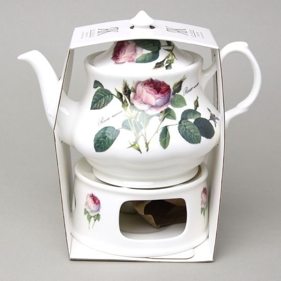 Redoute Rose:Tea pot 0,9 l + warmer, Roy Kirkham fine bone china