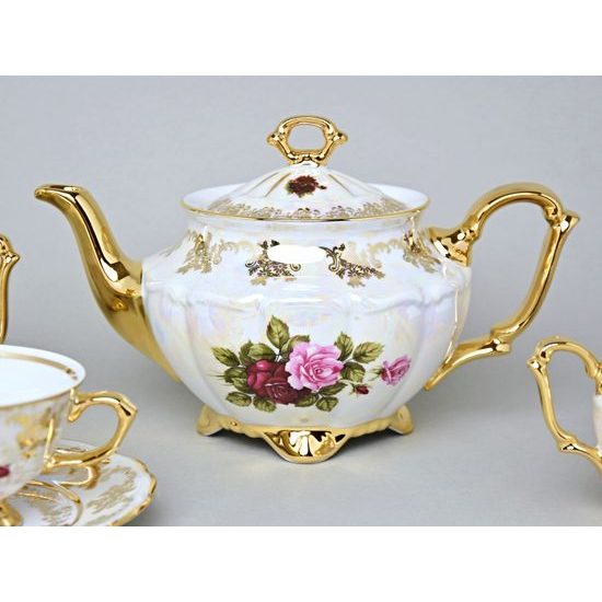Tea set for 6 pers., Cecily roses, Royal porcelain Bohemia