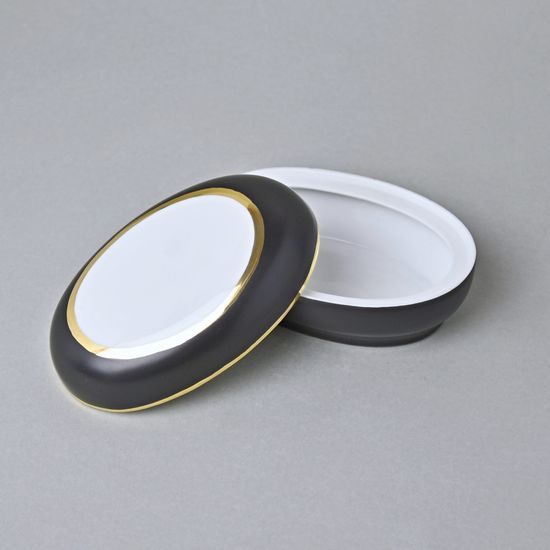 Dóza ovalná 12 x 8 cm, Černý fond + zlato, Porcelán Duchcov