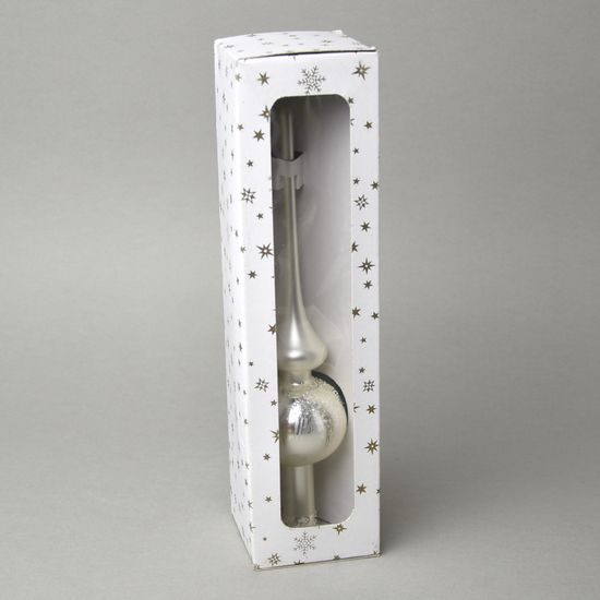 Vánoční skleněná ozdoba špička na stromeček 26 cm - STŘÍBRNÁ, česká ruční práce