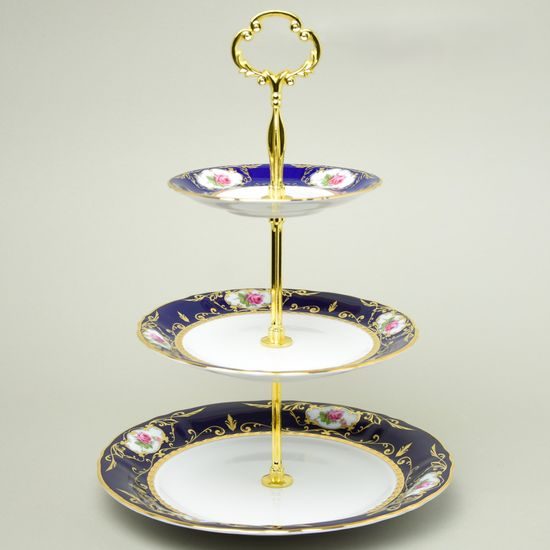 440: Cake stand 3 pcs. 34 cm, cobalt + rose, Leander Loučky